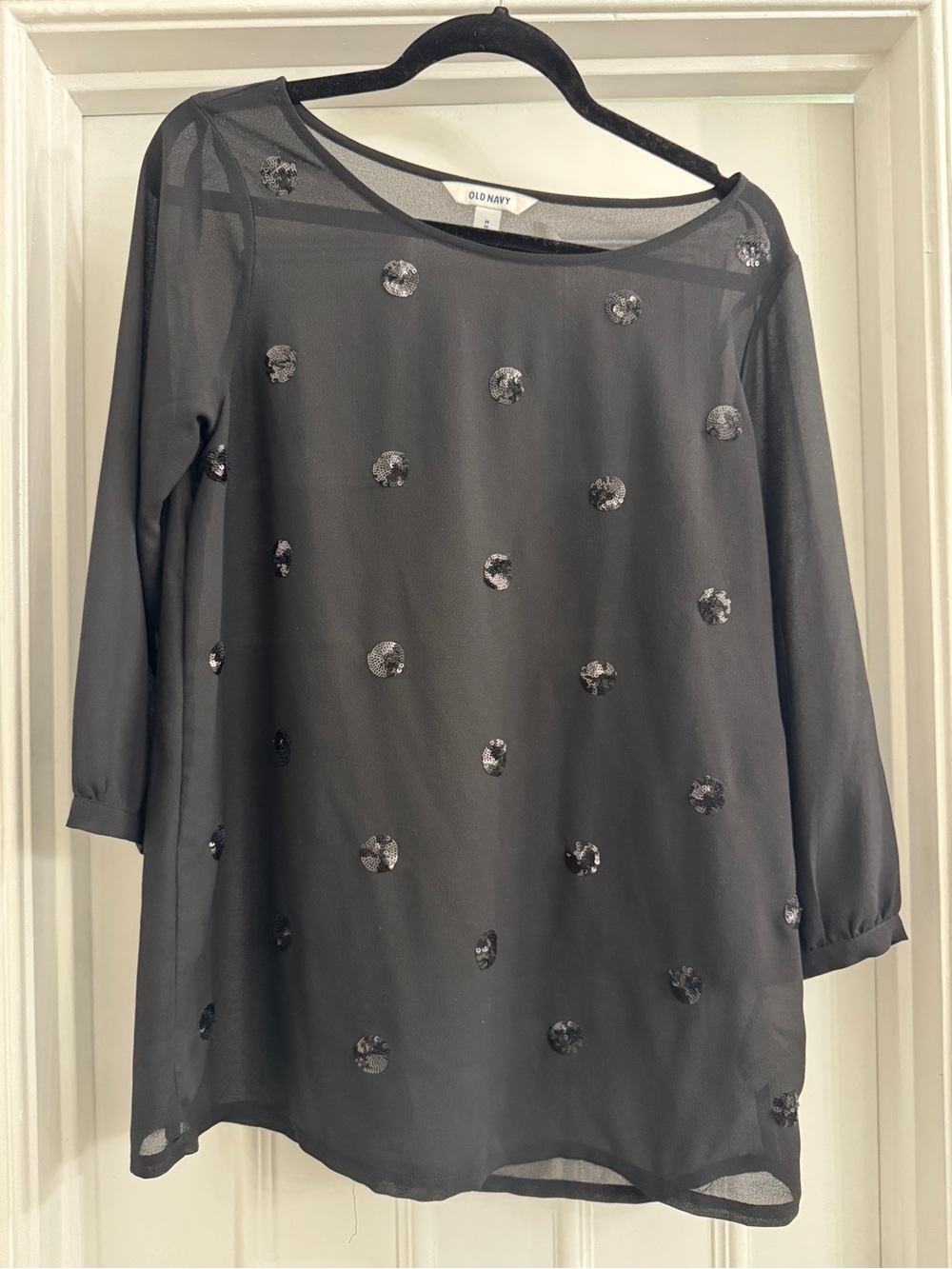 Old Navy Black Sheer Tunic with Sequin Dot Accents